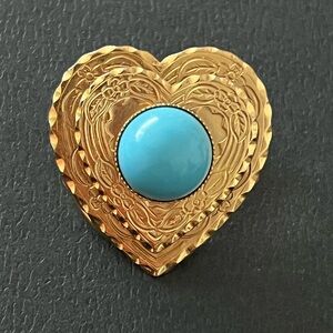 Gold Heart Brooch/Scarf Clip with Faux Turquoise Cabachon